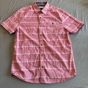 Red and White Casual Button Down Shirt with Lightweight Fabric